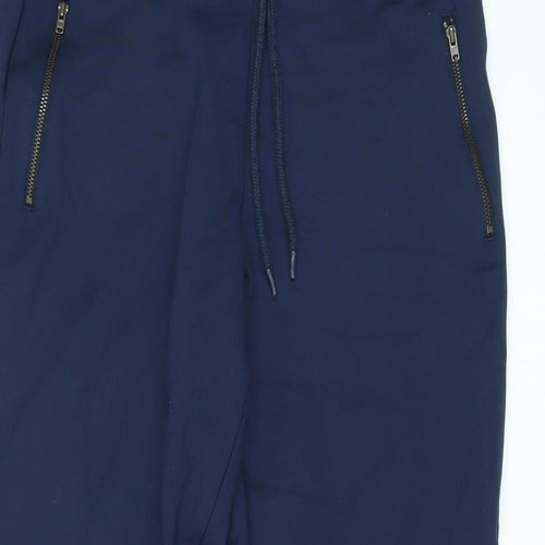 Marks and Spencer Womens Blue Viscose Trousers Size 12 L25 in Regular Drawstring