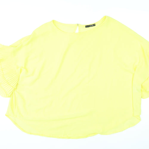 Quiz Womens Yellow Polyester Basic Blouse Size M Round Neck