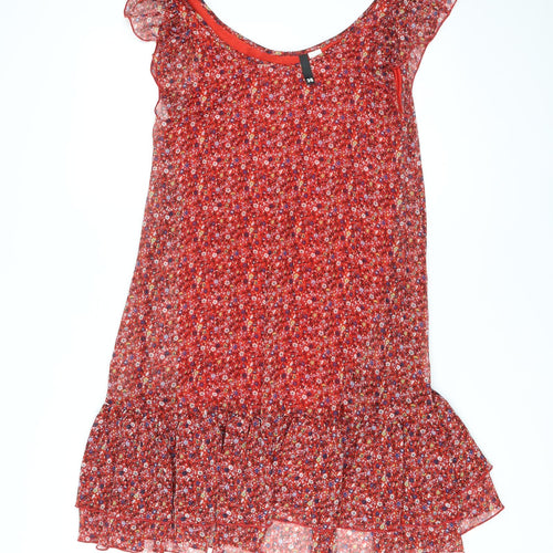 Divided by H&M Womens Red Floral Polyester A-Line Size 8 Scoop Neck Pullover