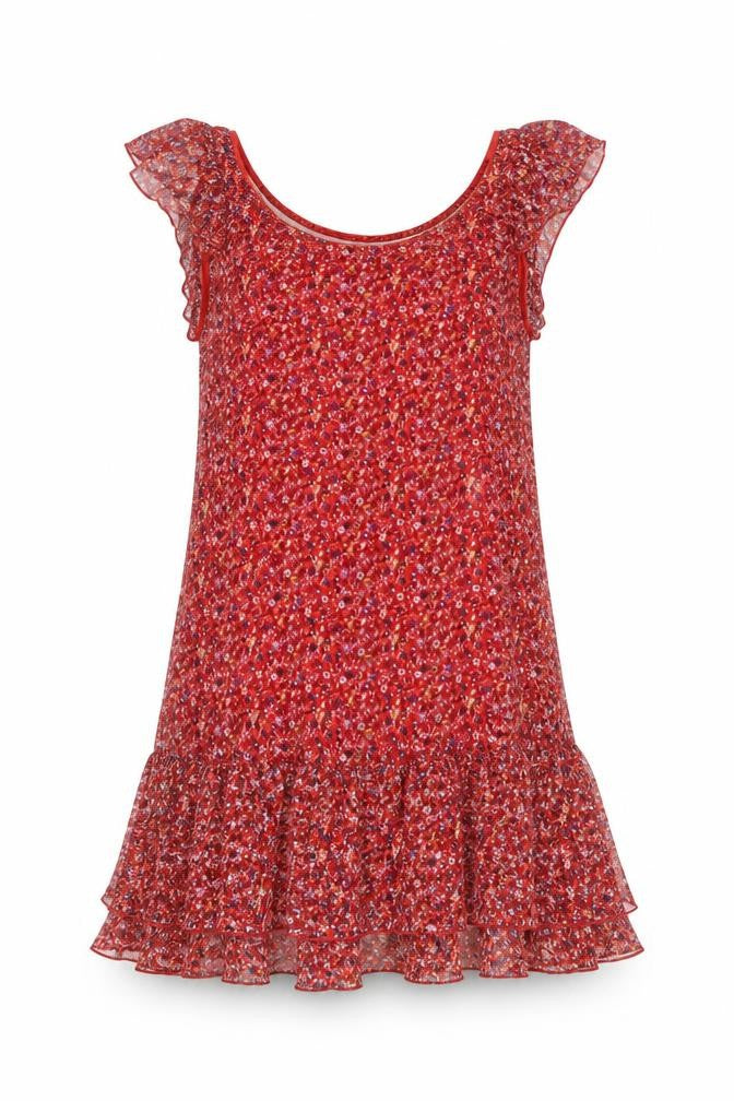 Front view of Divided by H&M women’s red floral polyester a-line, size UK 8, scoop neck pullover