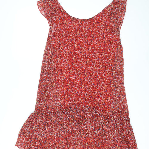 Divided by H&M Womens Red Floral Polyester A-Line Size 8 Scoop Neck Pullover