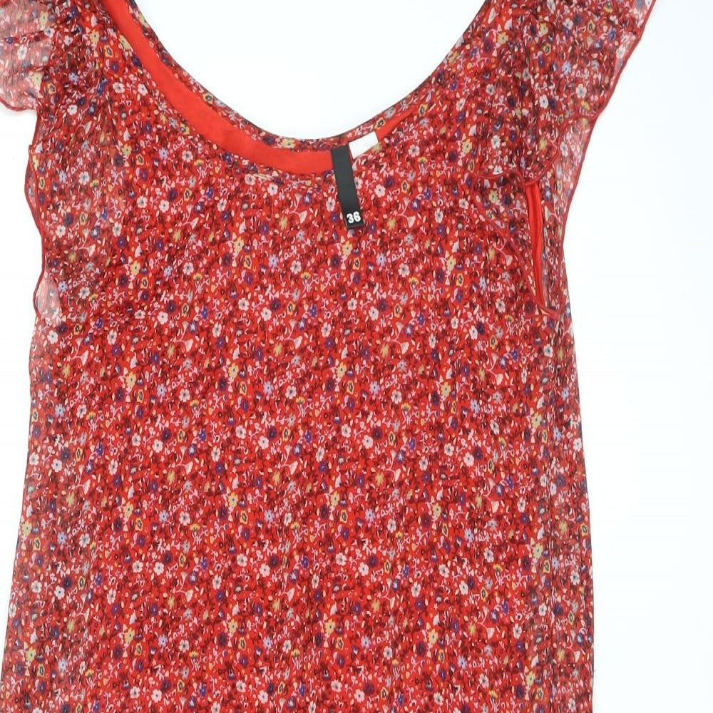 Divided by H&M Womens Red Floral Polyester A-Line Size 8 Scoop Neck Pullover