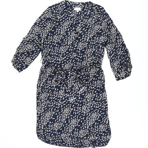 Apricot Womens Blue Geometric Polyester Shift Size 10 V-Neck Button - Belted