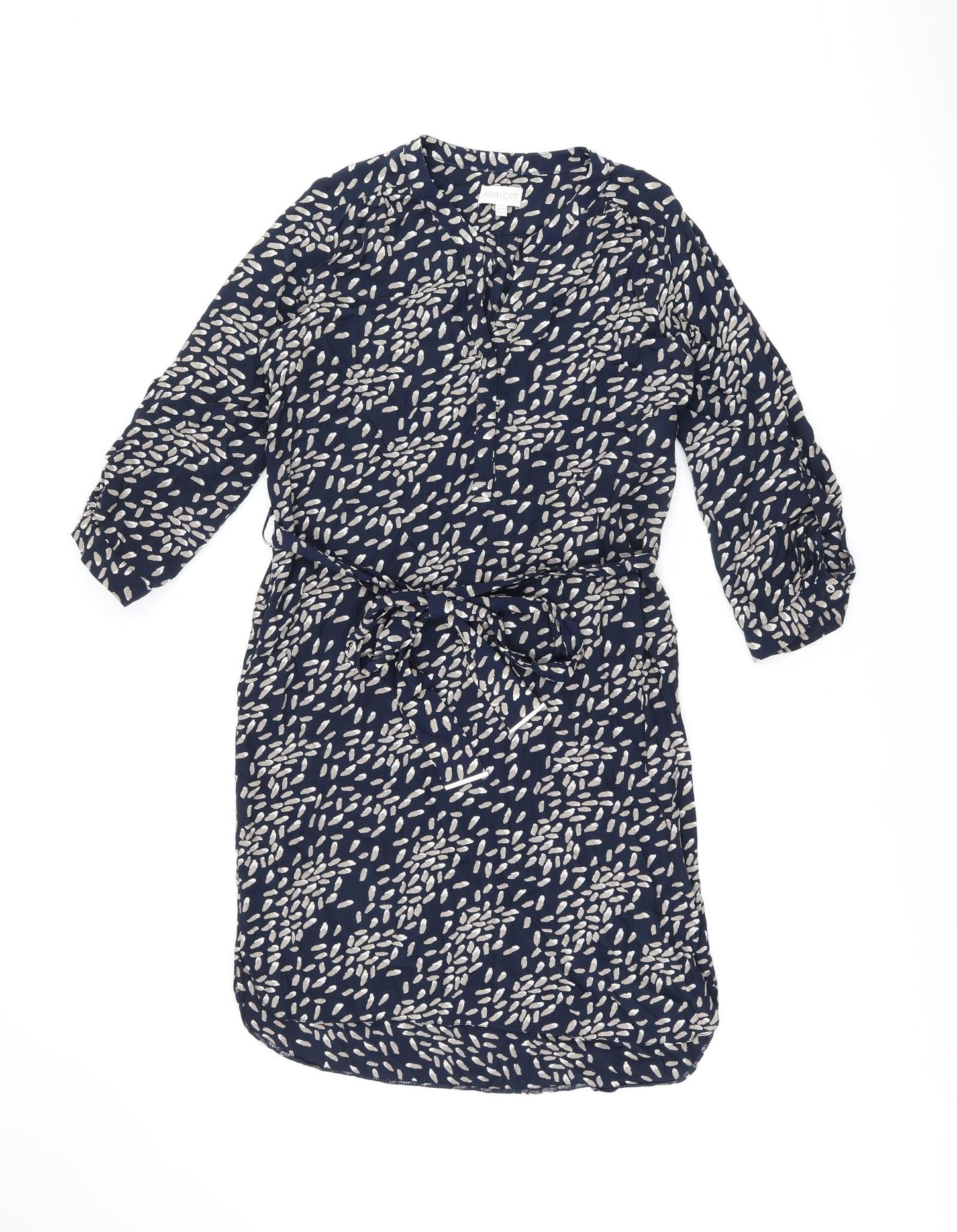 Apricot Womens Blue Geometric Polyester Shift Size 10 V-Neck Button - Belted