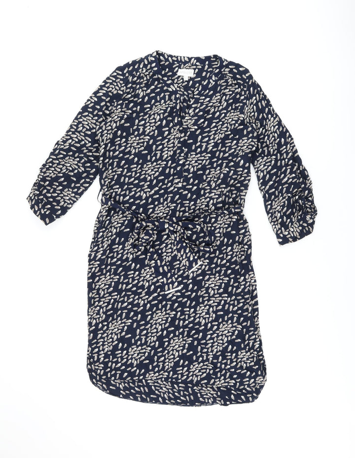Apricot Womens Blue Geometric Polyester Shift Size 10 V-Neck Button - Belted