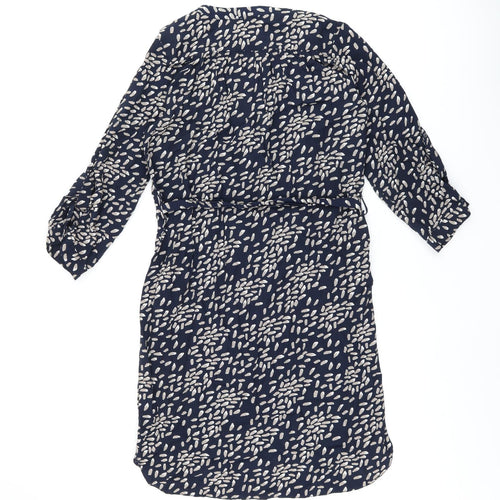 Apricot Womens Blue Geometric Polyester Shift Size 10 V-Neck Button - Belted