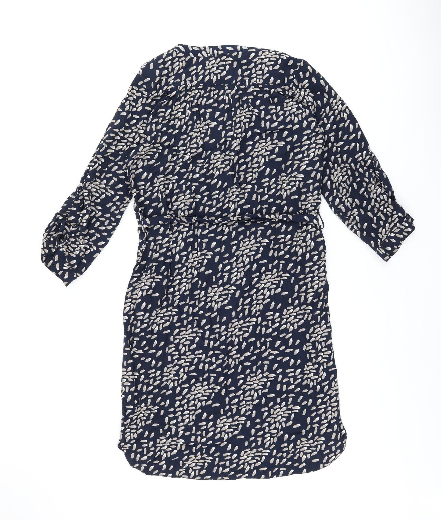 Apricot Womens Blue Geometric Polyester Shift Size 10 V-Neck Button - Belted