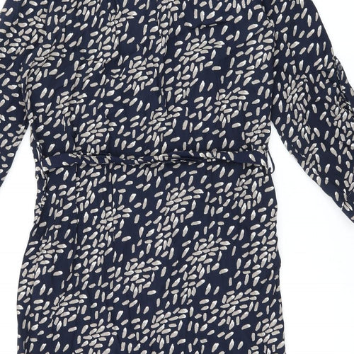 Apricot Womens Blue Geometric Polyester Shift Size 10 V-Neck Button - Belted