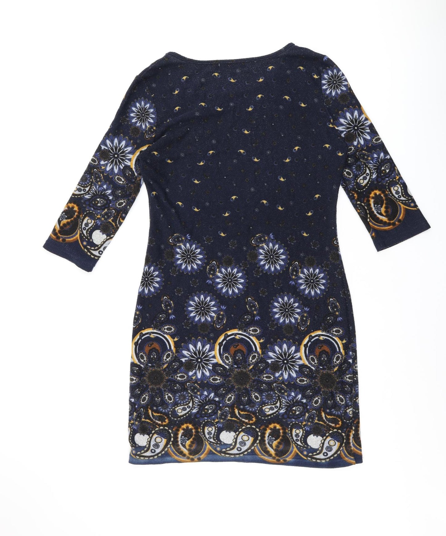 Purplish London Womens Blue Floral Polyester Bodycon Size L Round Neck Pullover