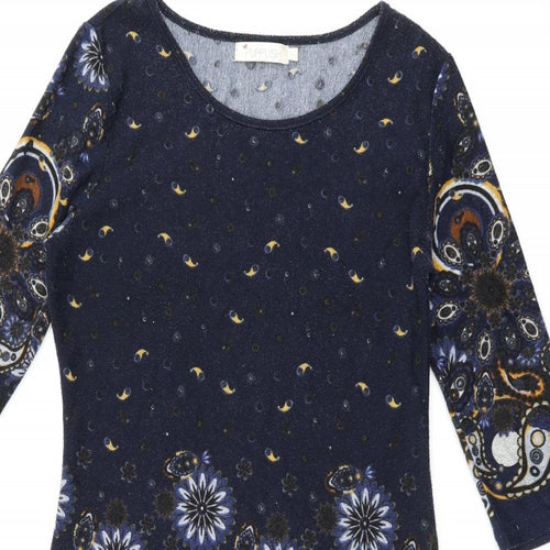 Purplish London Womens Blue Floral Polyester Bodycon Size L Round Neck Pullover