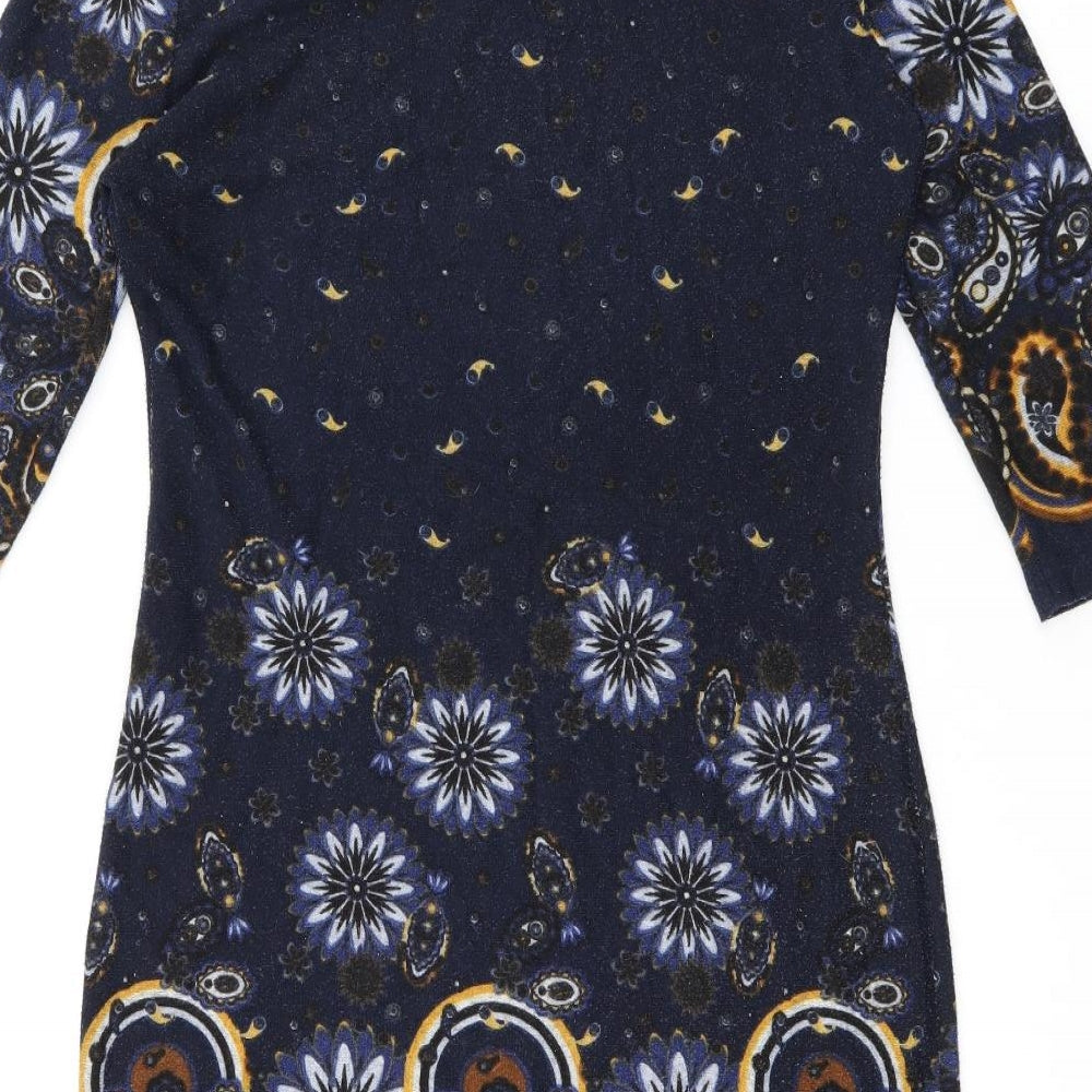 Purplish London Womens Blue Floral Polyester Bodycon Size L Round Neck Pullover