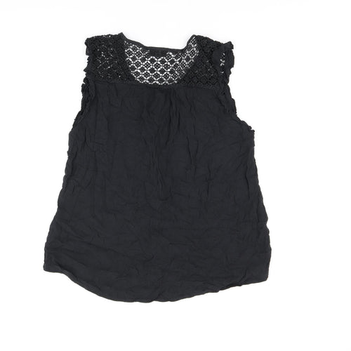 Yessica Womens Black Cotton Basic Button-Up Size 14 V-Neck