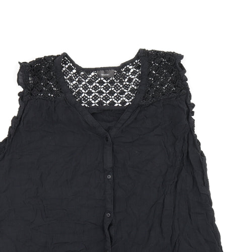 Yessica Womens Black Cotton Basic Button-Up Size 14 V-Neck