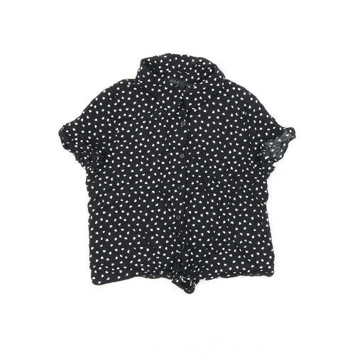 M&Co Girls Black Geometric Viscose Basic Button-Up Size 12 Years Collared Button - Heart Print
