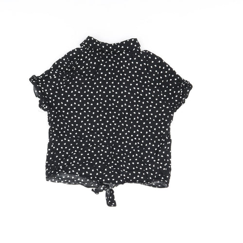 M&Co Girls Black Geometric Viscose Basic Button-Up Size 12 Years Collared Button - Heart Print