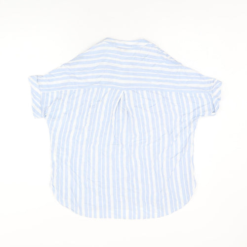 Warehouse Womens Blue Striped Viscose Basic T-Shirt Size 6 V-Neck