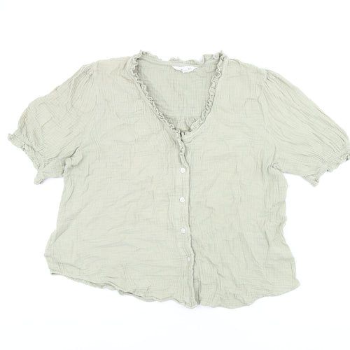 Per Una Womens Green Cotton Basic Button-Up Size 12 V-Neck