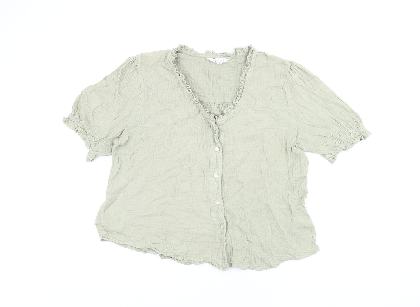 Per Una Womens Green Cotton Basic Button-Up Size 12 V-Neck