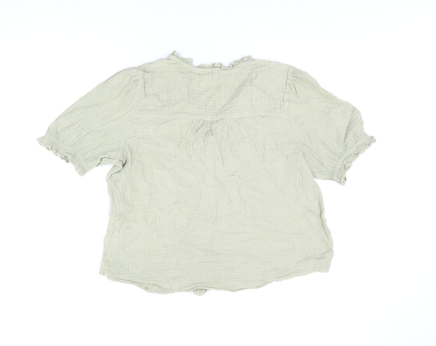 Per Una Womens Green Cotton Basic Button-Up Size 12 V-Neck
