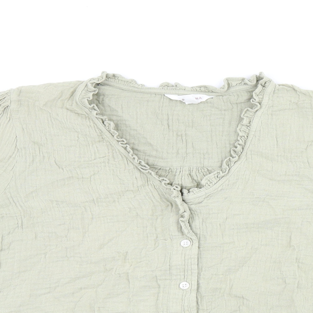 Per Una Womens Green Cotton Basic Button-Up Size 12 V-Neck