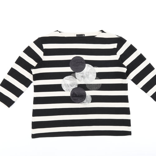 TR Womens Black Striped Polyester Basic T-Shirt Size 18 Boat Neck