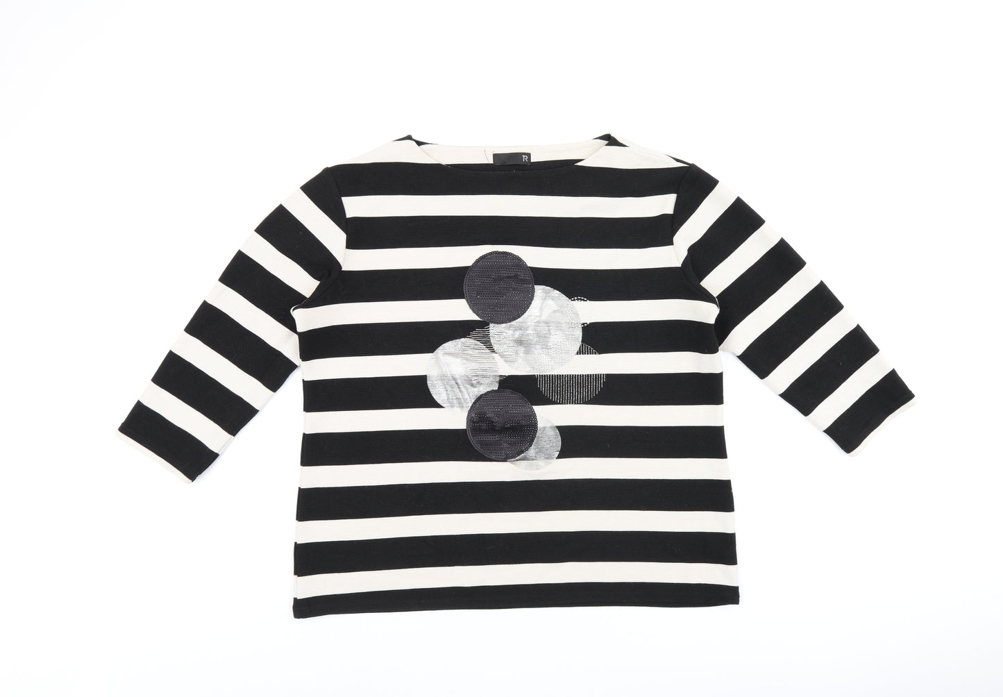 TR Womens Black Striped Polyester Basic T-Shirt Size 18 Boat Neck