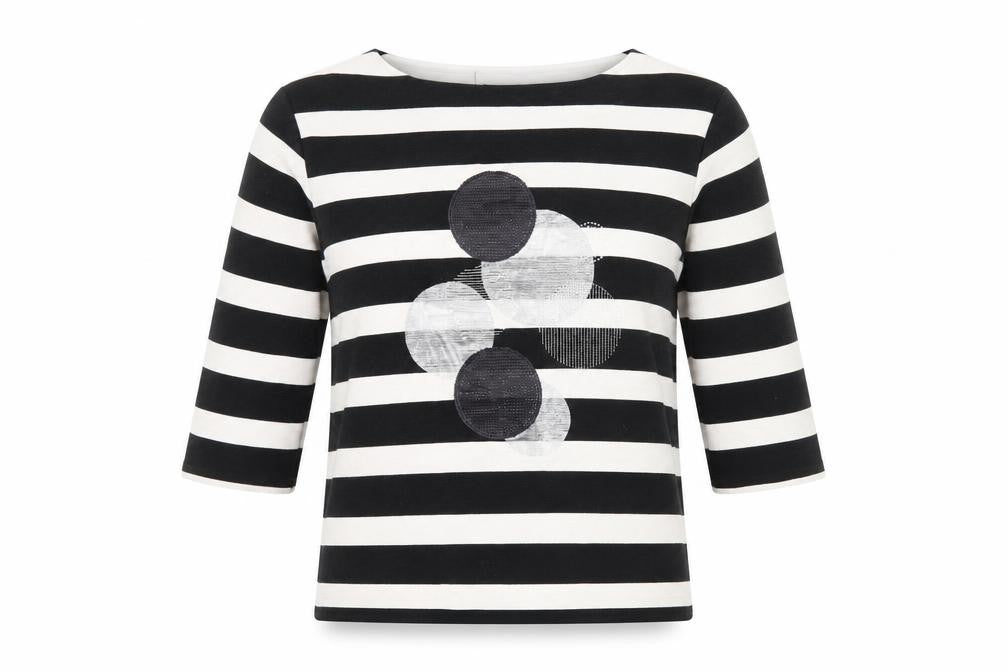 TR Womens Black Striped Polyester Basic T-Shirt Size 18 Boat Neck