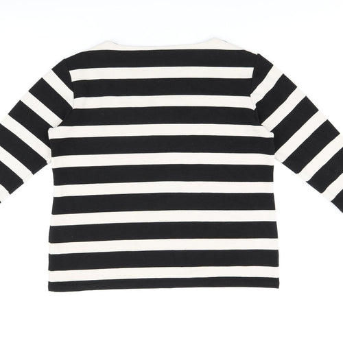 TR Womens Black Striped Polyester Basic T-Shirt Size 18 Boat Neck