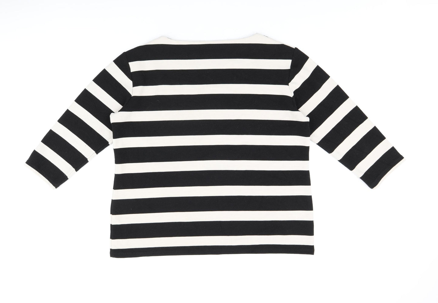 TR Womens Black Striped Polyester Basic T-Shirt Size 18 Boat Neck