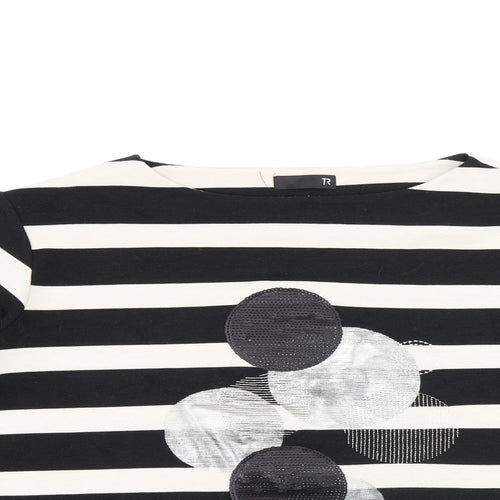 TR Womens Black Striped Polyester Basic T-Shirt Size 18 Boat Neck