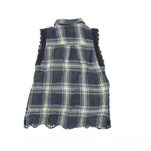 River Island Womens Blue Plaid Polyester Basic Button-Up Size 8 Collared