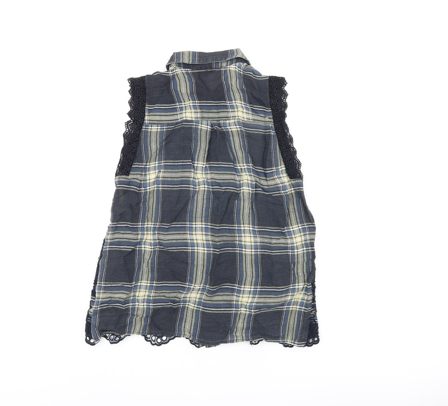 River Island Womens Blue Plaid Polyester Basic Button-Up Size 8 Collared