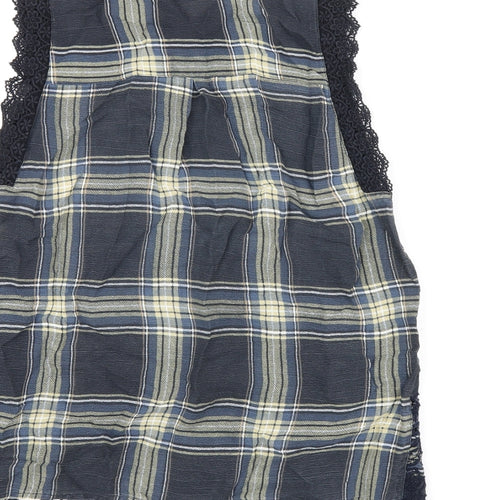 River Island Womens Blue Plaid Polyester Basic Button-Up Size 8 Collared