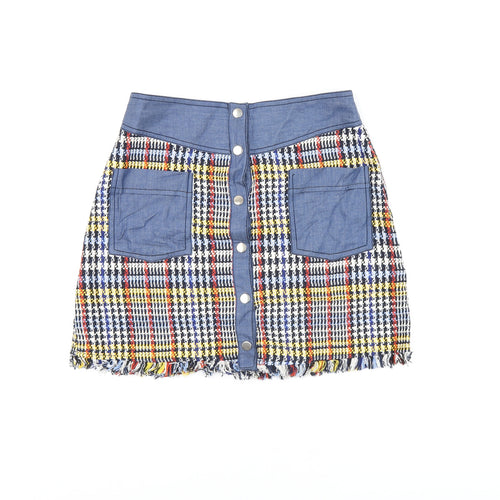 Zara Womens Multicoloured Geometric Cotton Mini Skirt Size S Snap