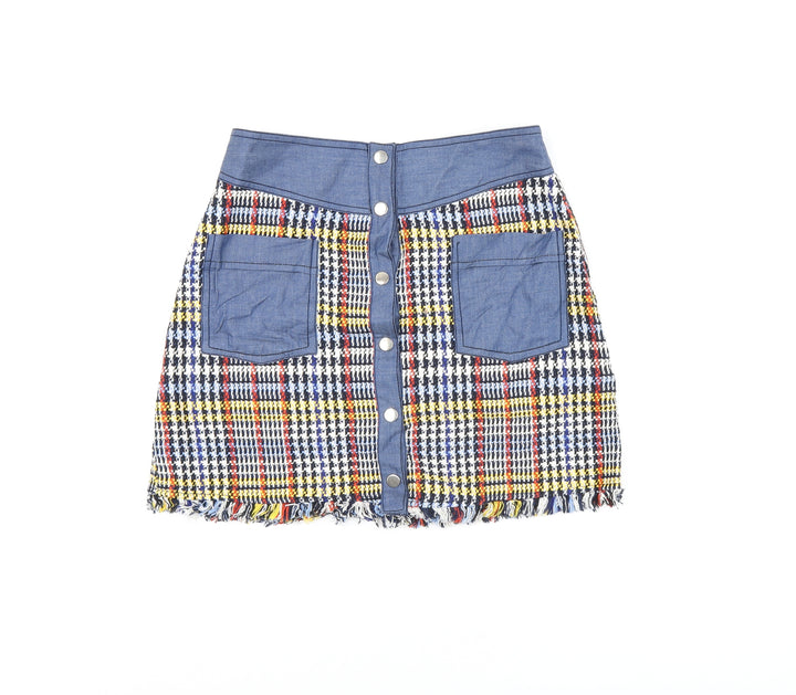 Zara Womens Multicoloured Geometric Cotton Mini Skirt Size S Snap
