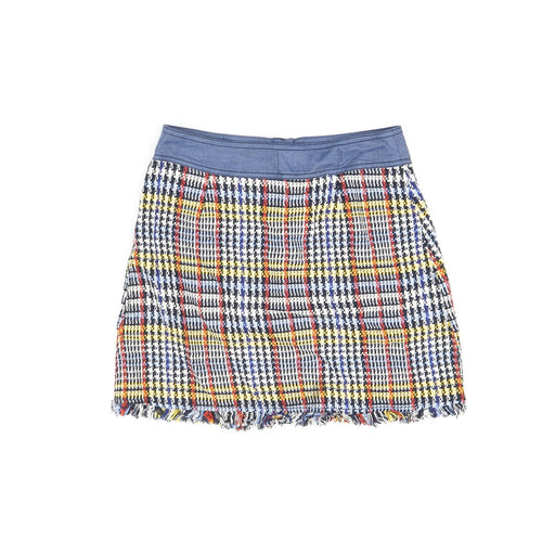 Zara Womens Multicoloured Geometric Cotton Mini Skirt Size S Snap