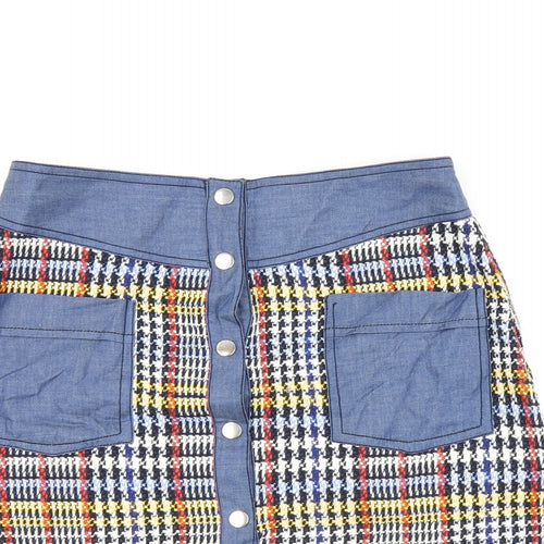 Zara Womens Multicoloured Geometric Cotton Mini Skirt Size S Snap