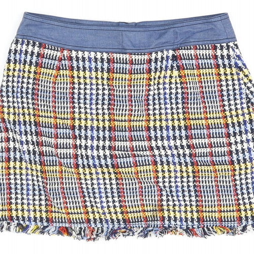 Zara Womens Multicoloured Geometric Cotton Mini Skirt Size S Snap