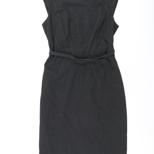 Marks and Spencer Womens Grey Polyester Ball Gown Size 12 Boat Neck Zip - Belted
