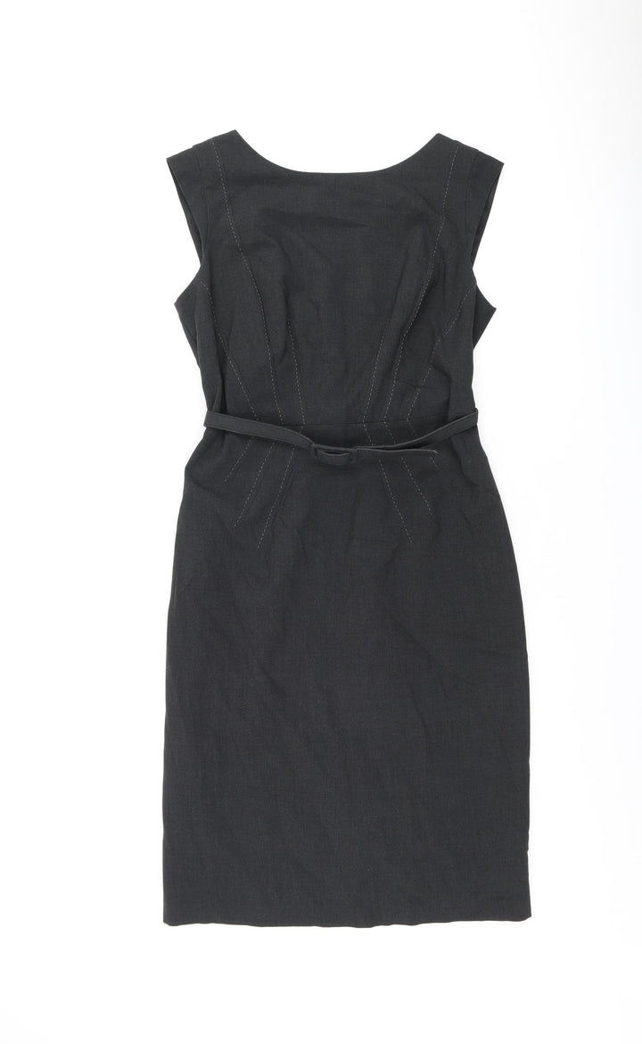 Marks and Spencer Womens Grey Polyester Ball Gown Size 12 Boat Neck Zip - Belted