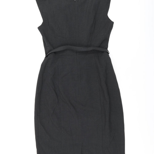 Marks and Spencer Womens Grey Polyester Ball Gown Size 12 Boat Neck Zip - Belted