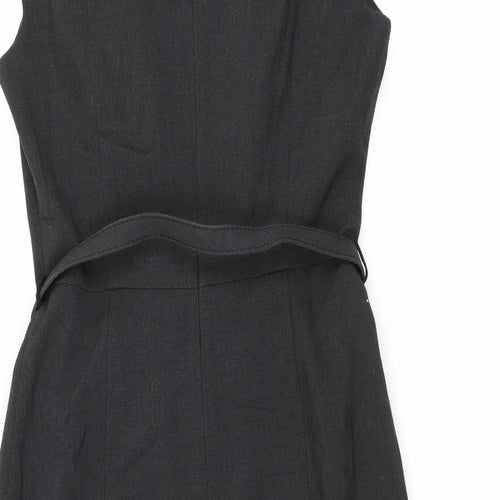 Marks and Spencer Womens Grey Polyester Ball Gown Size 12 Boat Neck Zip - Belted