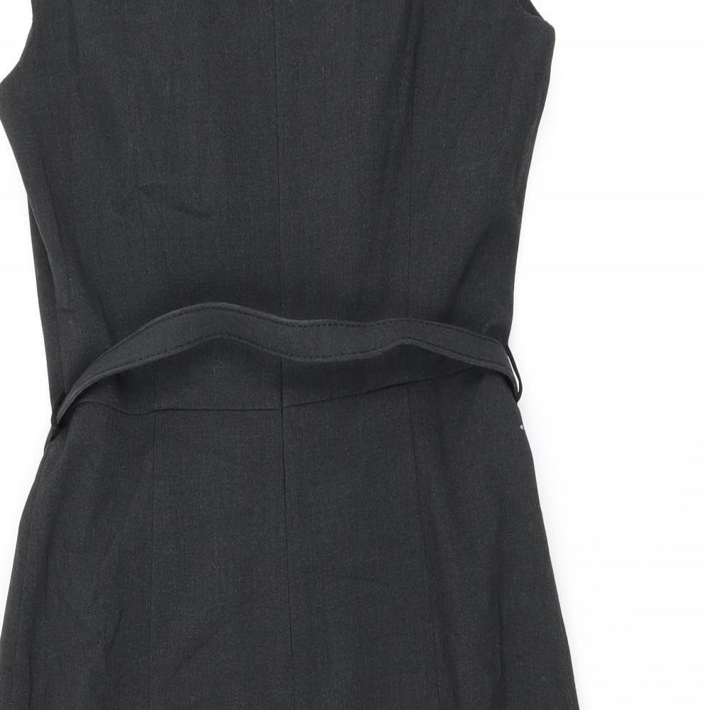 Marks and Spencer Womens Grey Polyester Ball Gown Size 12 Boat Neck Zip - Belted