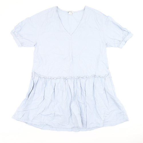 Monki Womens Blue Cotton Shift Size S V-Neck Pullover