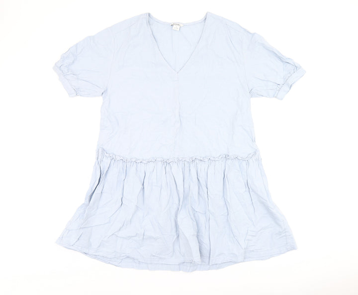 Monki Womens Blue Cotton Shift Size S V-Neck Pullover