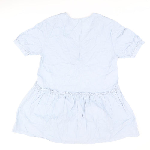 Monki Womens Blue Cotton Shift Size S V-Neck Pullover