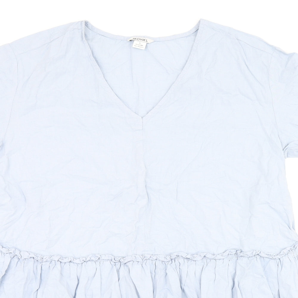 Monki Womens Blue Cotton Shift Size S V-Neck Pullover