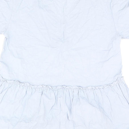 Monki Womens Blue Cotton Shift Size S V-Neck Pullover