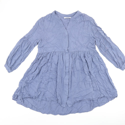 Glamorous Womens Blue Viscose Shift Size 12 V-Neck Button