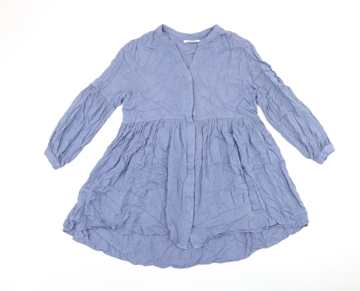 Glamorous Womens Blue Viscose Shift Size 12 V-Neck Button